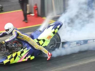 Eric Tebouls top fuel dragster bike at Santa Pod September 2007